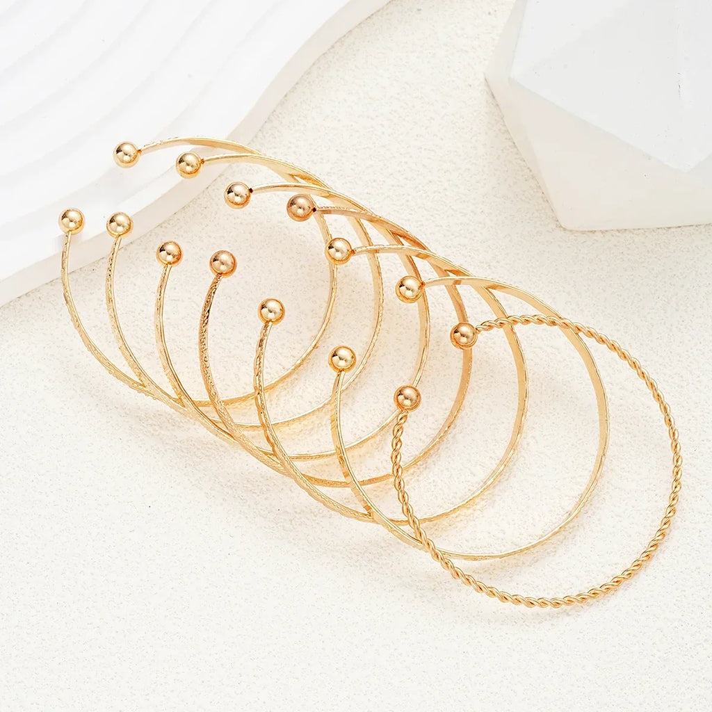Bohemian Wide-Face Cuff Bracelet Set — 7-Piece Gold & Silver