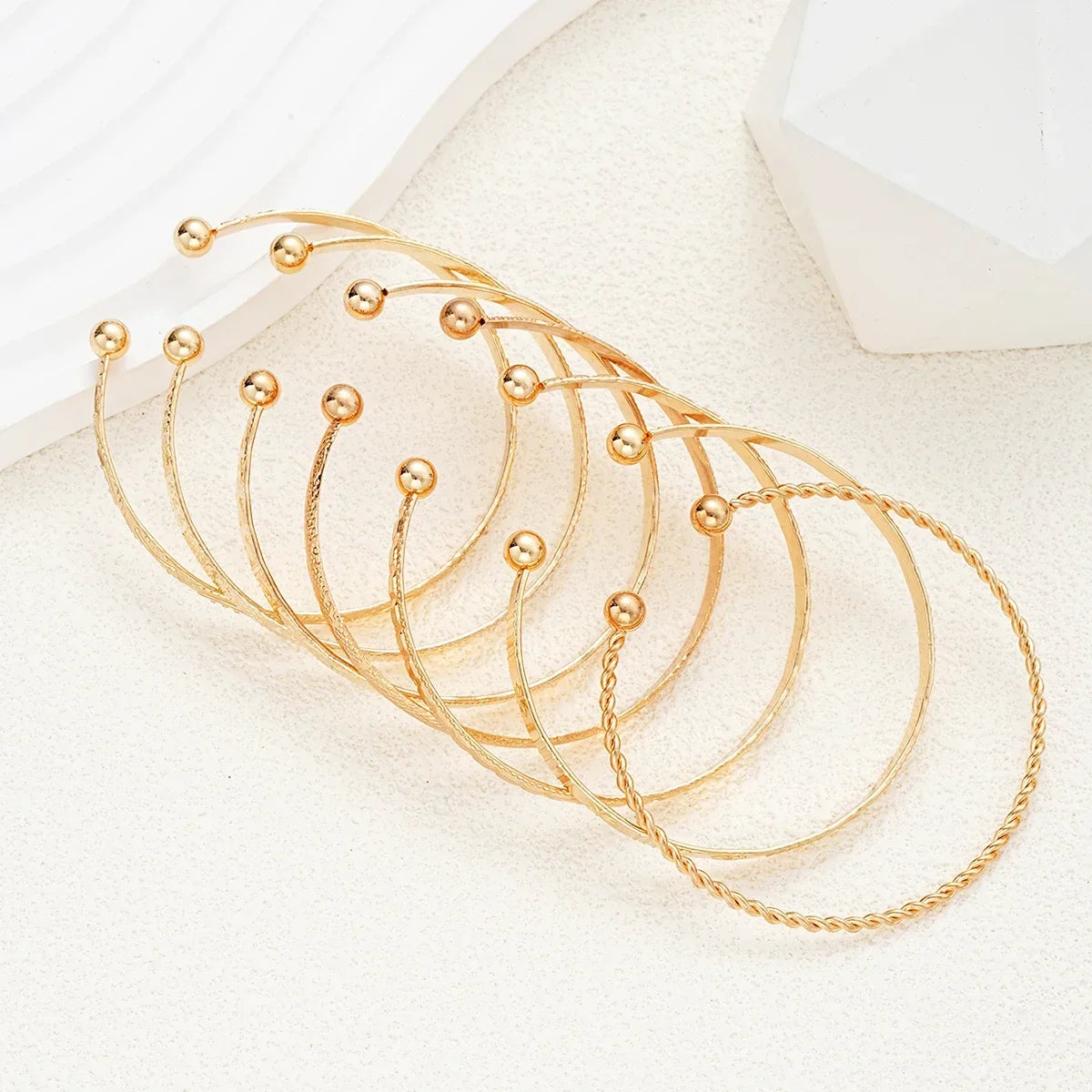 Bohemian Wide-Face Cuff Bracelet Set — 7-Piece Gold & Silver