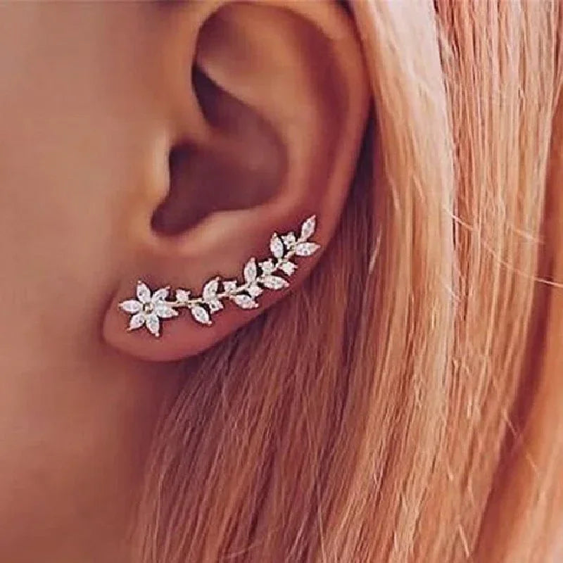 CZ Flower Climber Stud Earrings