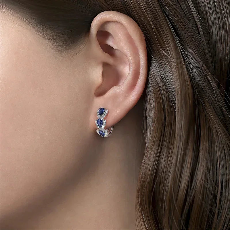 Blue CZ Hoop Earrings — Luxury Cubic Zirconia for Weddings & Events