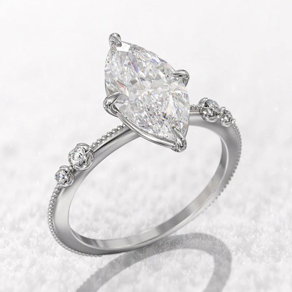 Marquise CZ Thin Engagement Ring — AAA Crystal Statement Band