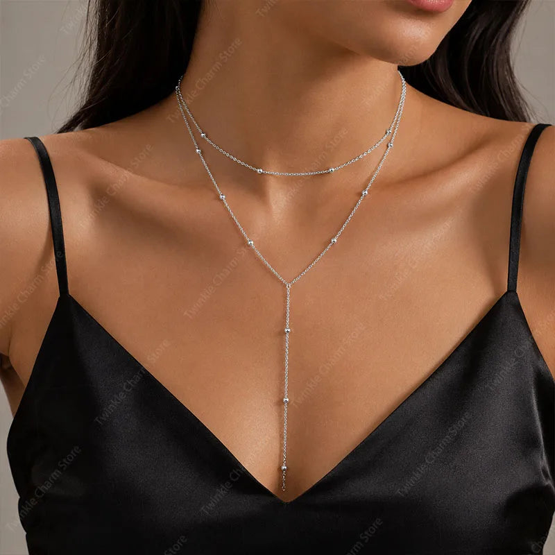 Y-Shape Double Layer Tassel Pendant Necklace