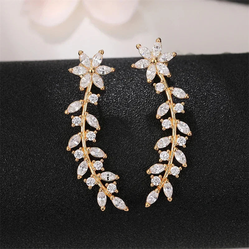 CZ Flower Climber Stud Earrings